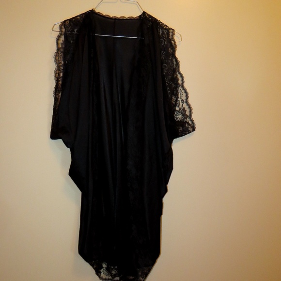 Black Satin/Lace Cover Up Lingerie - Picture 1 of 2